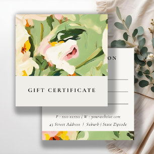 Boho Green Pink Painted Floral Gift Certificate 