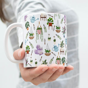 Boho Green Potted Plant Pattern Coffee Mug