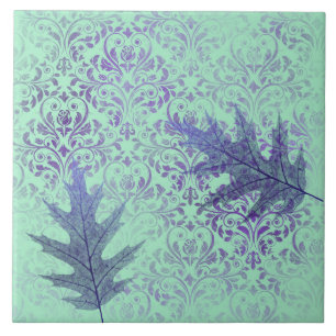 Boho Green Purple Leaves Tile
