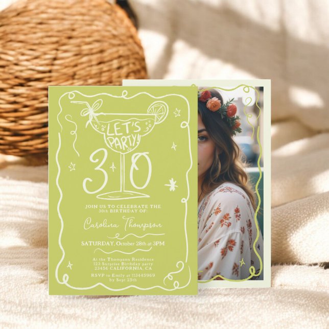Boho green quirky whimsical scribbles 30 birthday invitation (Boho green quirky whimsical scribbles 30 birthday invitation)
