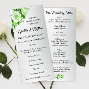 Boho Green Roses Metallic Silver Wedding Programme