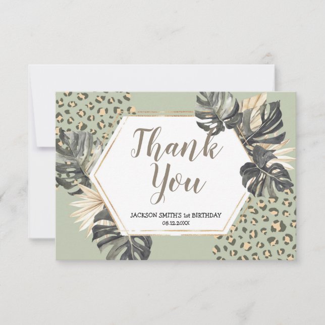 Boho Green Sage Wild One Thank You Card (Front)