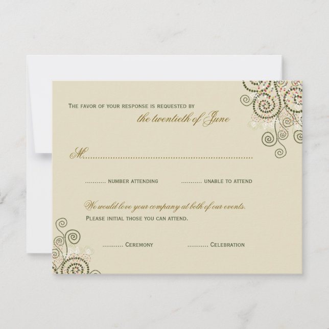 Boho Green Spirals Bar / Bat Mitzvah RSVP Card (Front)