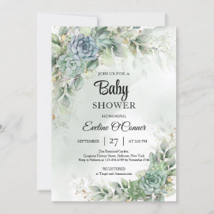 Boho green succulents and eucalyptus greenery  invitation