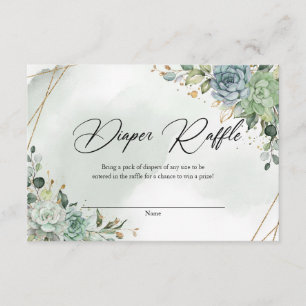 Boho green succulents eucalyptus foliage gold enclosure card