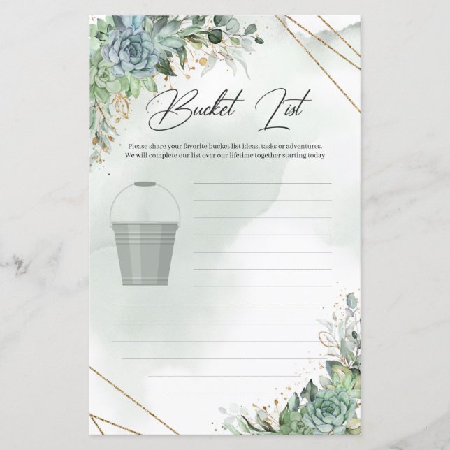 Boho green succulents eucalyptus gold Bucket List (Front)