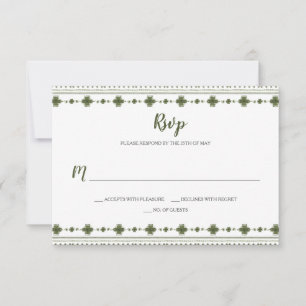 Boho Green Tribal Border RSVP Card