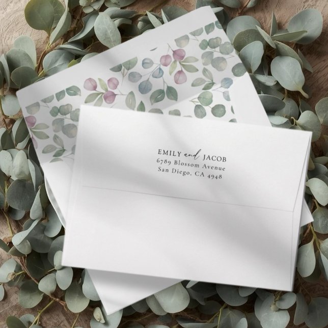 Boho Green Watercolor Eucalyptus Wedding Envelope (Creator Uploaded)