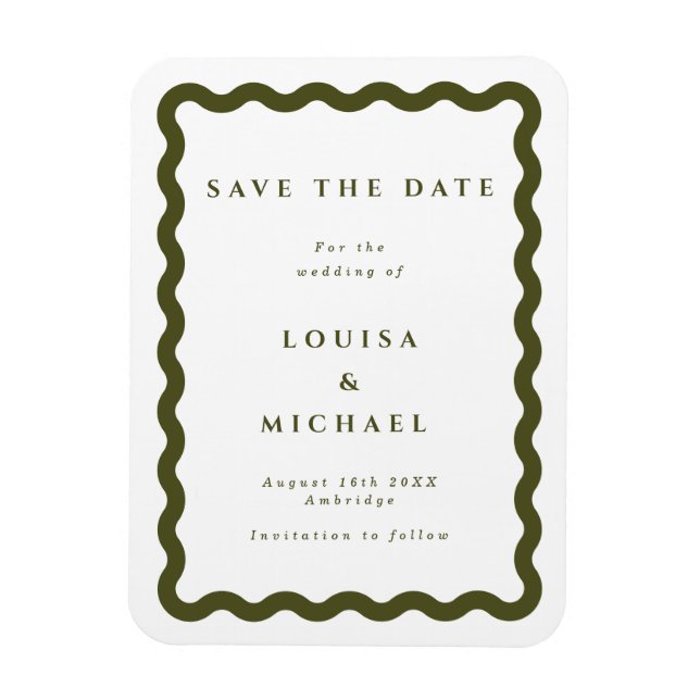 Boho Green Wavy Frame Wedding Save the Date Magnet (Vertical)