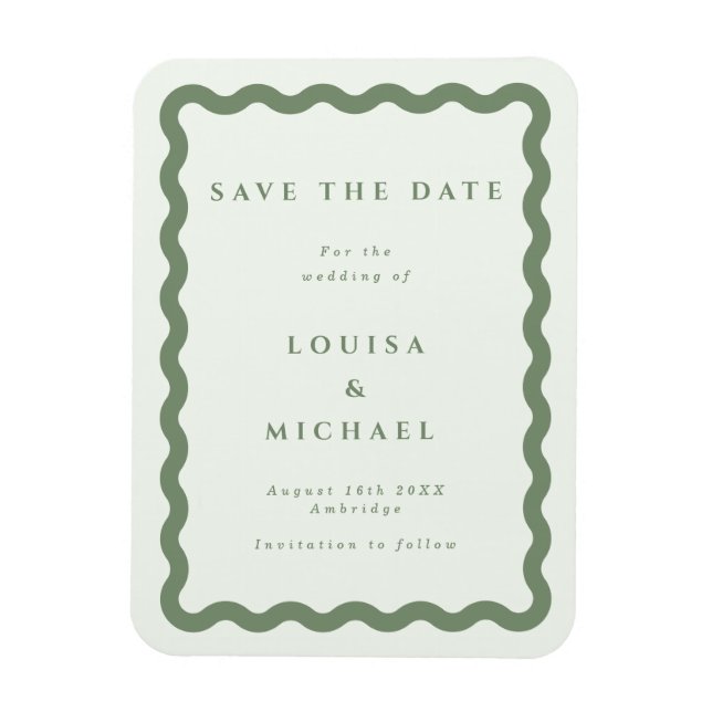 Boho Green Wavy Frame Wedding Save the Date Magnet (Vertical)