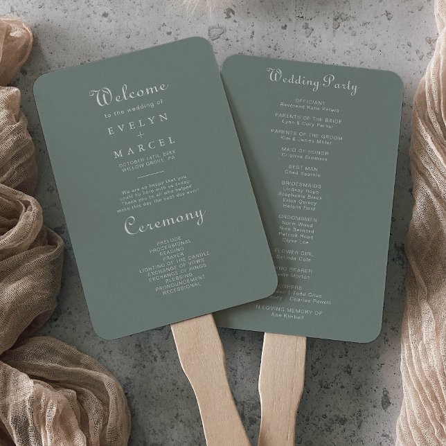 Boho Green Wedding Program  Hand Fan (Creator Uploaded)