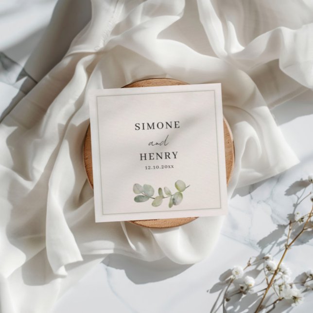 Boho Green & White Watercolor Eucalyptus Wedding Napkin (Creator Uploaded)