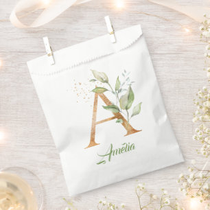 Boho greenery and gold foliage A monogram Favour Bags