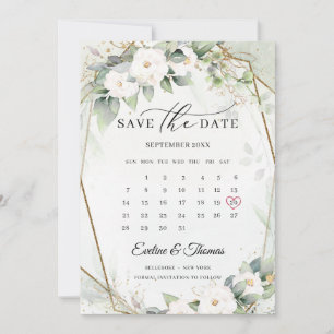Boho greenery and lush floral bouquet white roses save the date