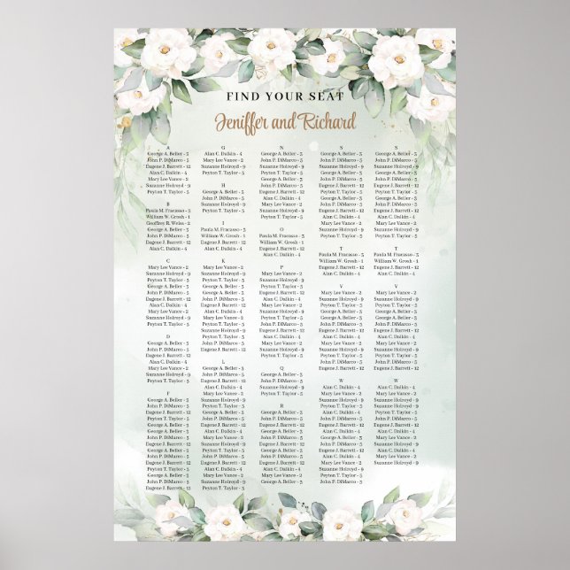 Boho greenery and white flowers gold Alphabetical Poster (Front)