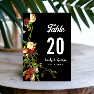 Boho Greenery Burgundy Roses Black Floral Wedding Table Number