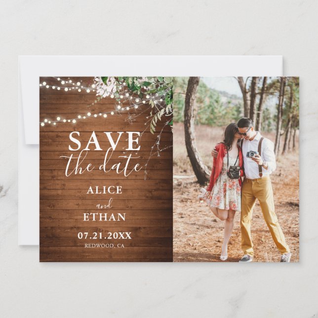 Boho Greenery Calligraphy Photo Save The Date (Front)