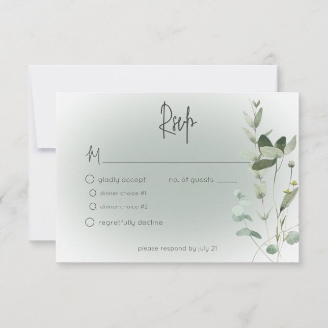 Boho Greenery Delicate Modern Wedding RSVP Card (Front)