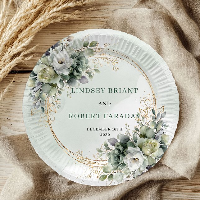 Boho Greenery Dusty Green Eucalyptus Wedding Paper Plate (Boho Greenery Dusty Green Eucalyptus Wedding Paper Plates)