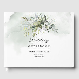 Boho greenery eucalyptus foliage gold Guest Book