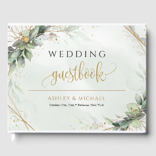 Boho greenery eucalyptus foliage gold wedding guest book