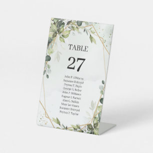 Boho greenery eucalyptus foliage Table Number Pedestal Sign