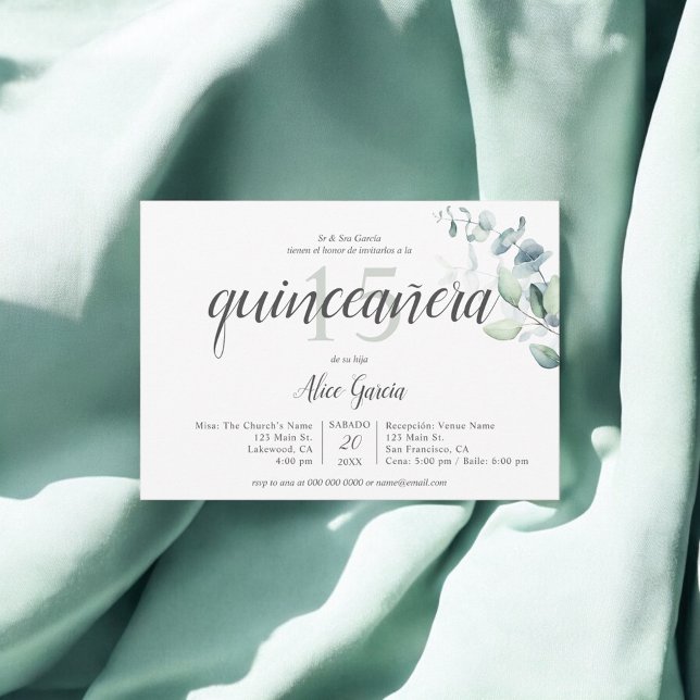 `Boho Greenery Eucalyptus Quinceanera Invitation (Creator Uploaded)