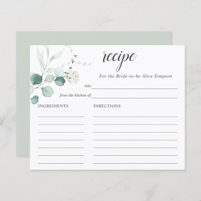 Boho Greenery Eucalyptus Recipe Bridal Shower (Front/Back)