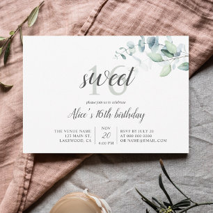 `Boho Greenery Eucalyptus Sweet 16 Invitation