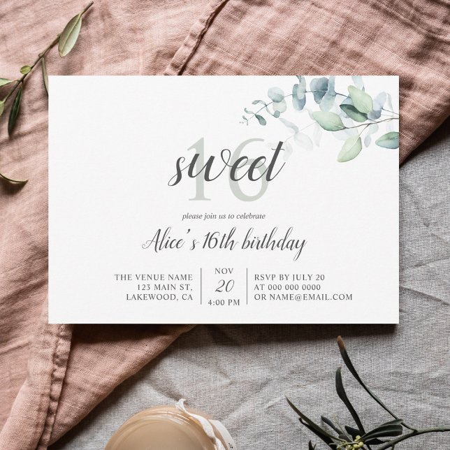 `Boho Greenery Eucalyptus Sweet 16 Invitation (Creator Uploaded)