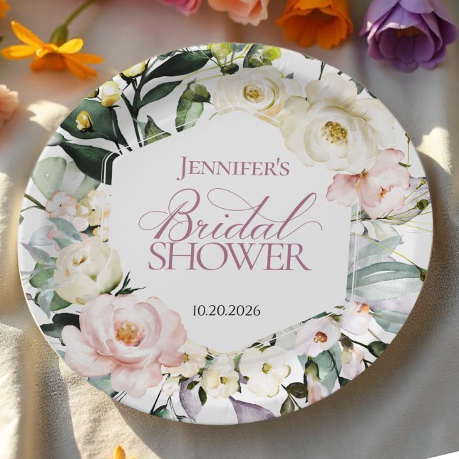 Boho Greenery Floral Frame Bridal Shower Paper Plate (Creator Uploaded)