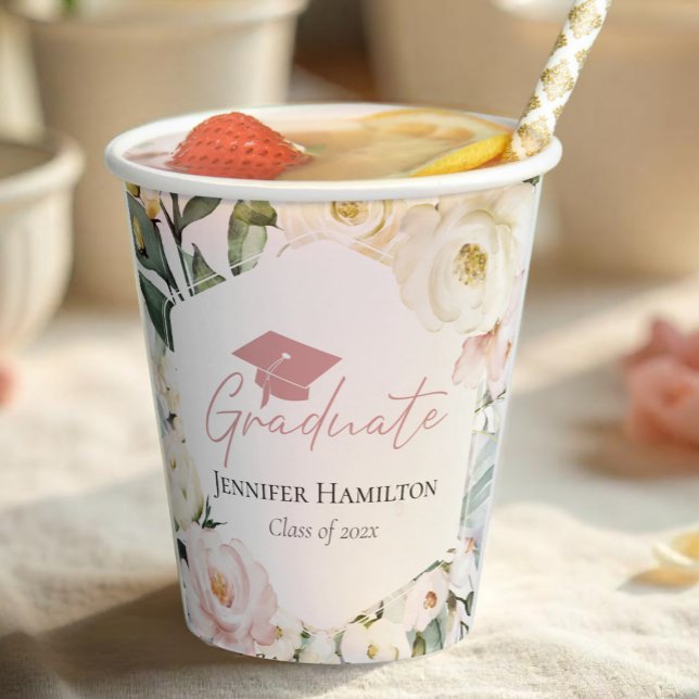 Boho Greenery Floral Frame Graduation Paper Cups (Creator Uploaded)