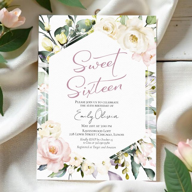 Boho Greenery Floral Frame Sweet 16 Invitation (Creator Uploaded)