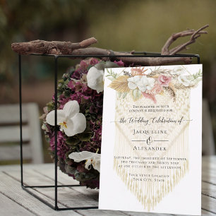 BOHO Greenery Floral Pampas Grass Neutral Wedding Invitation