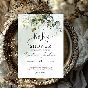 Boho greenery foliage eucalyptus baby shower invitation