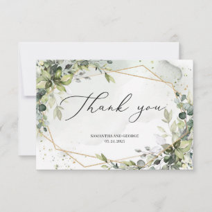 Boho greenery foliage eucalyptus gold geometric thank you card
