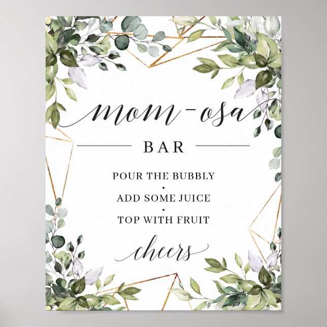 Boho greenery foliage eucalyptus mom-osa bar sign (Front)