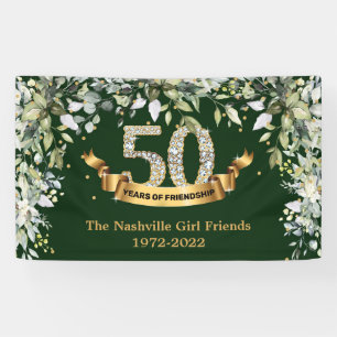 Boho greenery foliage gold 50 years of friendship banner