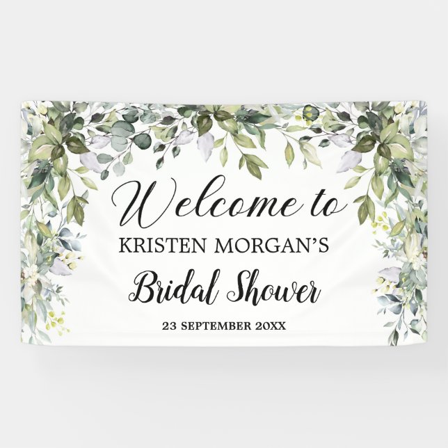 Boho greenery foliage leaves floral Bridal Shower Banner (Horizontal)