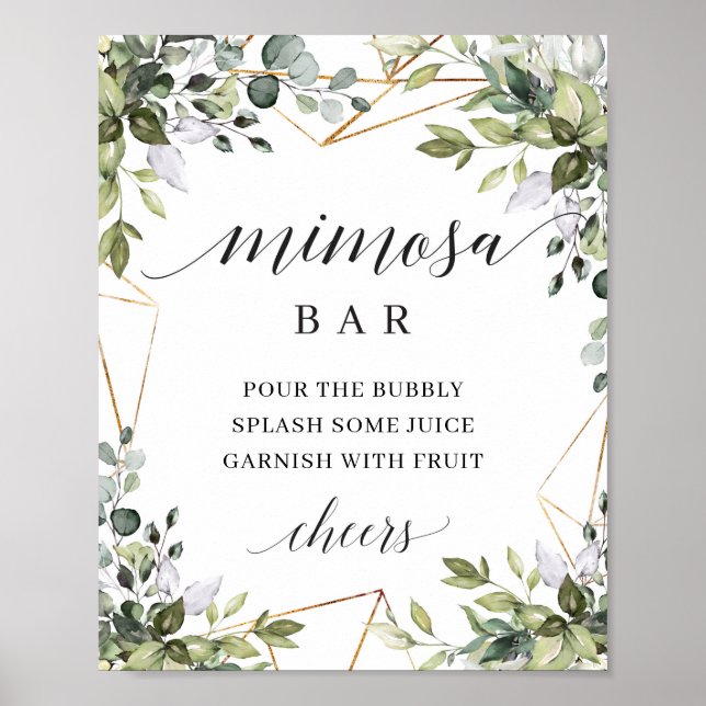 Boho greenery foliage leaves gold mimosa bar sign (Front)