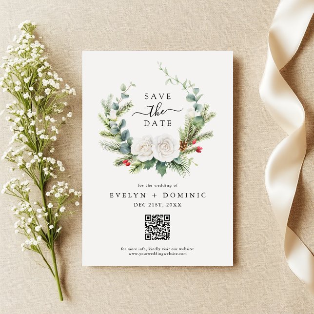 Boho Greenery Foliage QR Code Wedding Save The Date (Creator Uploaded)