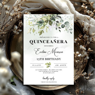 Boho greenery foliage quinceanera 15th birthday invitation