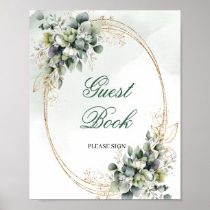 Boho Greenery Guest Book Tabletop Sign Gold 8x10