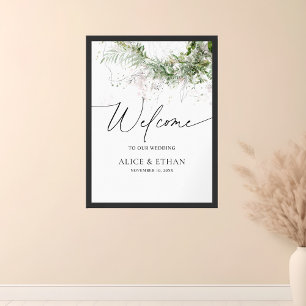 Boho Greenery Leaves Script Welcome Wedding Poster