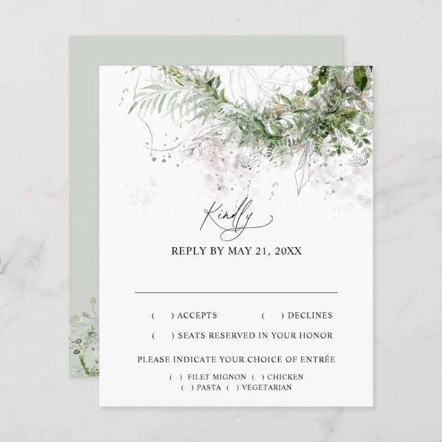 Boho Greenery Leaves Wedding RSVP (Front/Back)