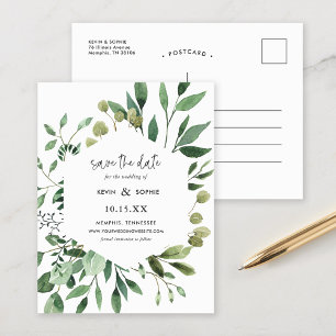 Boho Greenery Modern Save the Date Announcement Po Postcard