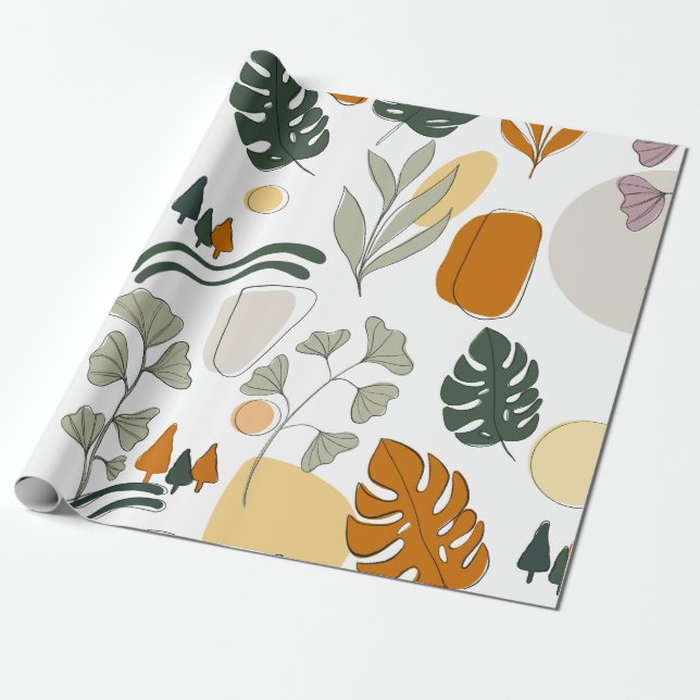 Boho greenery monstera leaves nature wrapping paper (Unrolled)