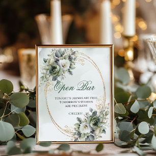 Boho Greenery Open Bar 8x10 Tabletop Sign Gold