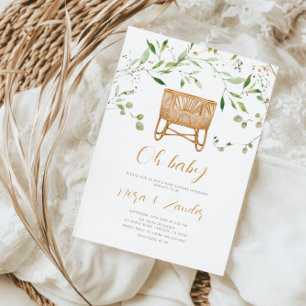 Boho Greenery Rattan Crib Baby Shower  Invitation