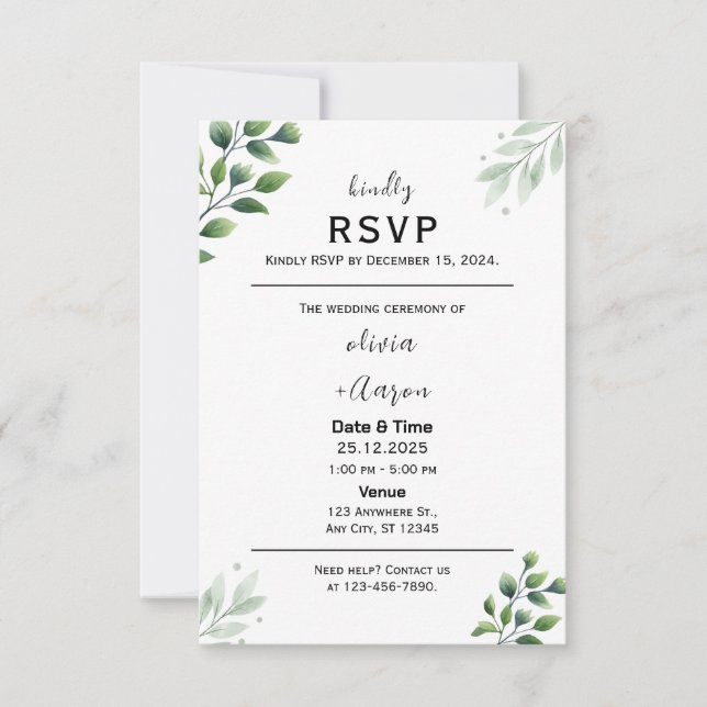 Boho Greenery RSVP Card Invitation (Front)
